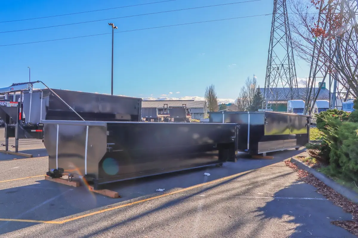 Roll-off dumpster ready for waste disposal at job site for Concrete Dumpster Rental in Ridley